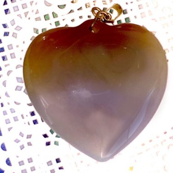 VTG AGATE HEART PENDANT 1.75" L&W  WITH GOLD BALE - Picture 4 of 5
